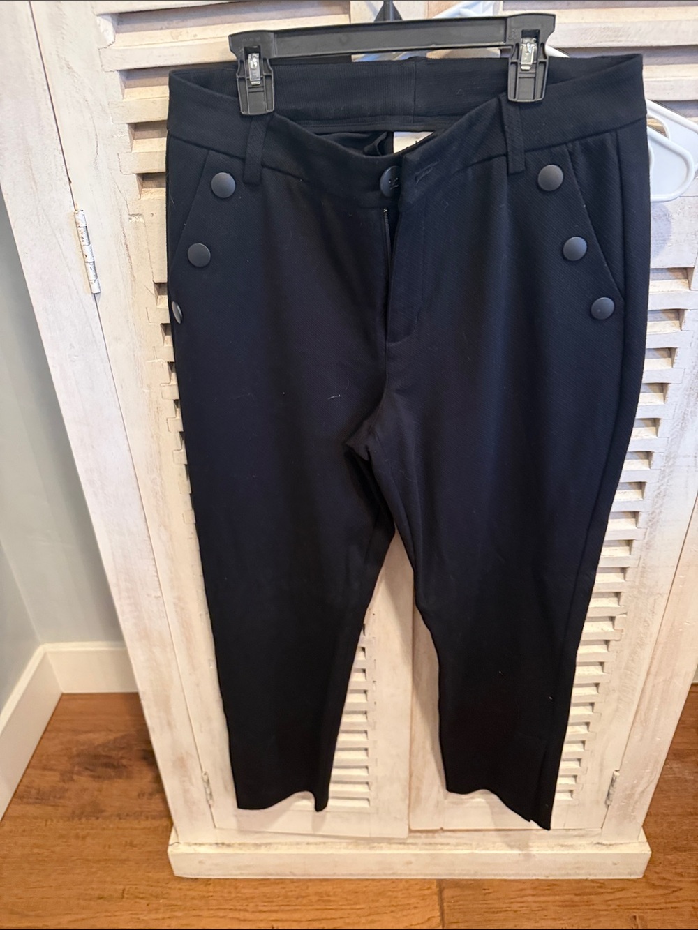CAbi Black Ankle-Length Button-Accent Pants